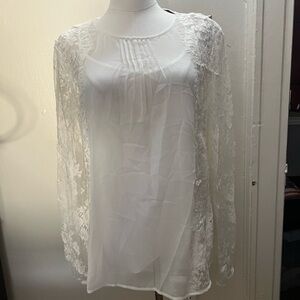 NWT White House Black Market Elegant White Lace Sheer Women's Top Size M